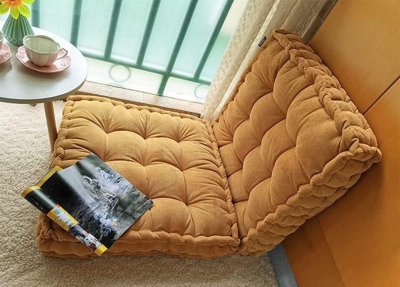 Verpert Floor Pillow 25x25 Inch, Square Meditation Cushion Floor Seating for Adults, Oversized Tufted seat Cushion Reading Nook for Kids, Yoga Meditation Pillow for Sitting on Floor (Yellow) - Image 3